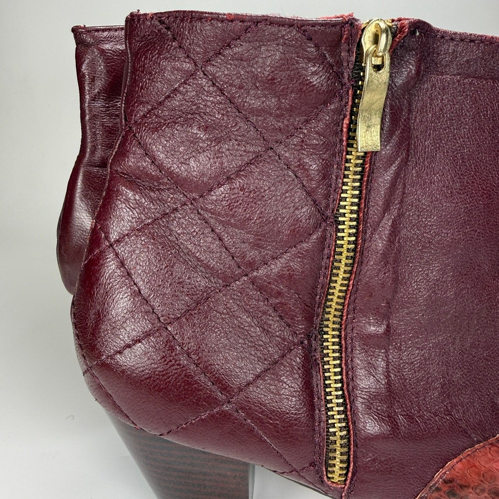 VEARI Genuine Python Snakeskin Ankle Boots Burgundy Red Leather Mexico Sz 10. - Picture 5 of 12